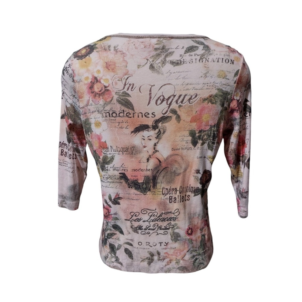 C. J. Banks Shirt Women's Size X Cotton T Shirt 3/4 Sleeves Beaded In Vogue - Picture 7 of 12
